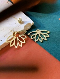 Authentic 14K Gold Plated Lotus Flower Earrings Minimalist Floral for Women