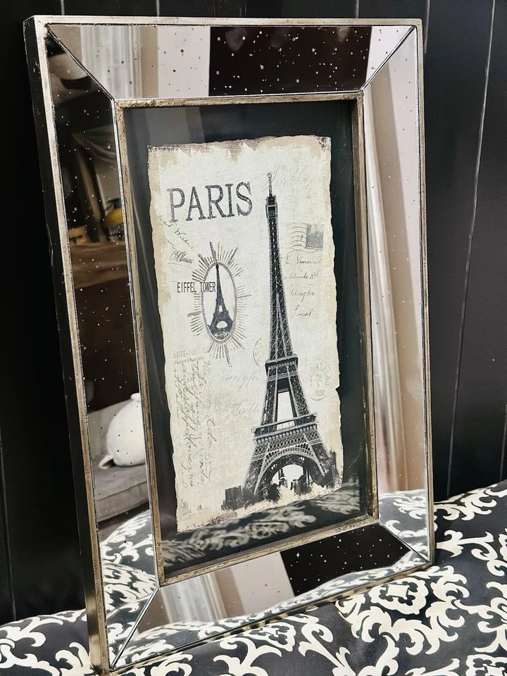 Arte de pared espejo con marco biselado rectangular Torre París/Eiffel 16x24 Foto 3 de 4