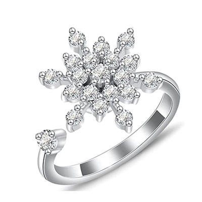 Snowflake Spinner Rings for Women Anxiety Ring Sterling-Silver Adjustable