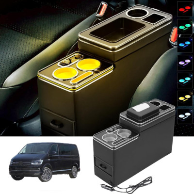 USB Mittelkonsole Staufach Storage LED Für VW T4 T5 T6 Multivan Console Opel 12V