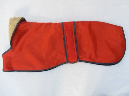 WOODLANDS 26" 66cm GREYHOUND COAT INDIAN RED NYLON OUTER / FAWN FLEECE LINING - Picture 3 of 8