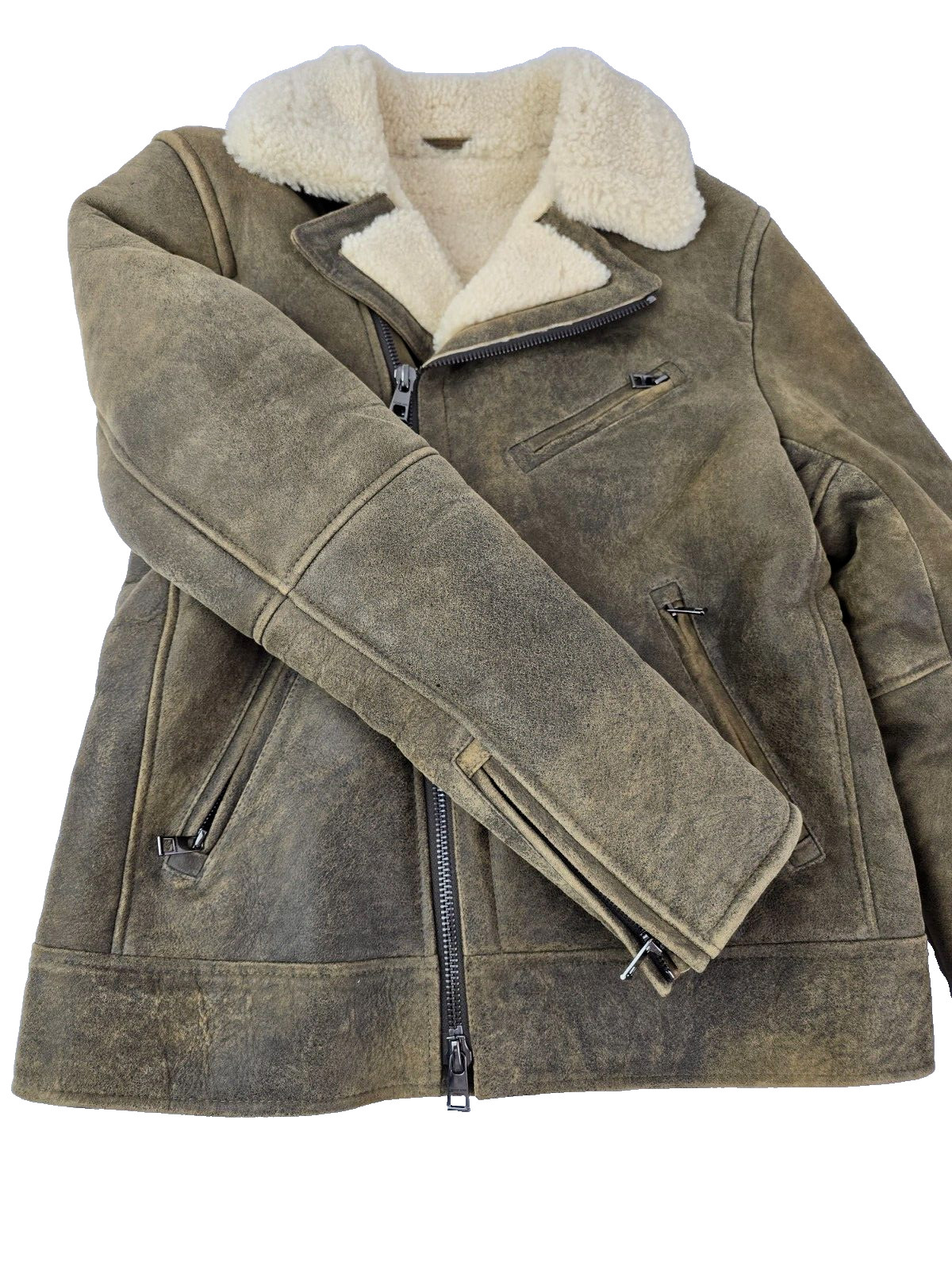 Michael Kors Leather Shearling Sheepskin B-3 Bomber Aviator Biker Suede Jacket S image 8