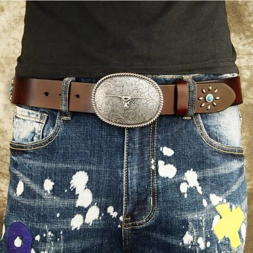 Real Leather Waist Belt Heavy Metal Stone Rivet Studded Unisex Punk Waistband - Picture 12 of 28