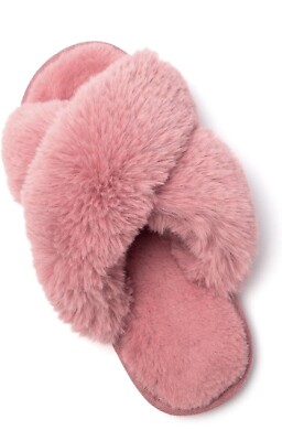 JaneTroides Damen-Flip-Flops flauschige offene Zehenpartie Hausschuhe Kreuzband   UK-Größe 6 7