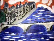 "Evening on the Seine River" - Original,  Acrylic Painting of Paris 