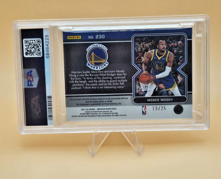 2021-22 Obsidian Moses Moody ROOKIE JERSEY AUTO E/E GREEN /25 RC WARRIORS PSA 9 view 4