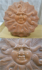 10" Glazed Terra Cotta Sun Face Sculpture Indoor Outdoor Wall Hanging Plaque L3