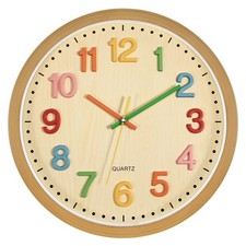 Foxtop Silent Kids Wall Clock Non-Ticking Battery Operated 12 Inch, Colorful