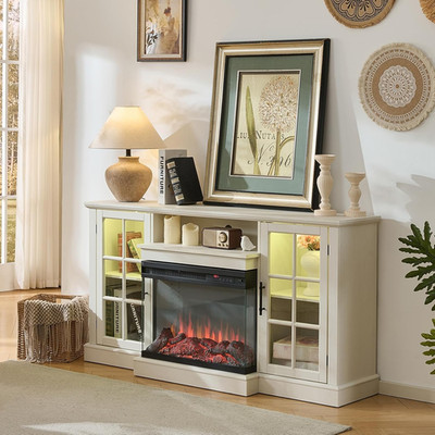 59'' Glass Fireplace TV Stand for TVs up to 65'' with Electric Firebox