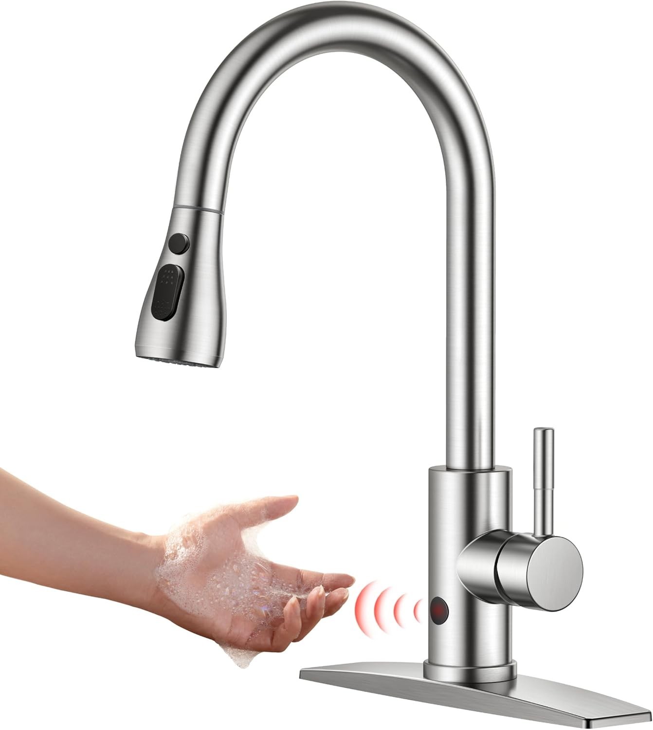 Touchless Kitchen Faucet with Pull Down Sprayer, Brushed Nic