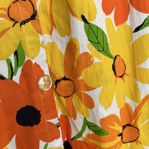 Vintage Orange Mod Floral short sleeve A-line button front house coat, M - Picture 5 of 9