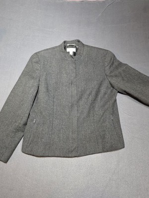 Talbots Petite Size 8P  Wool Blend Career Full Zip Blazer Jacket Gray Office