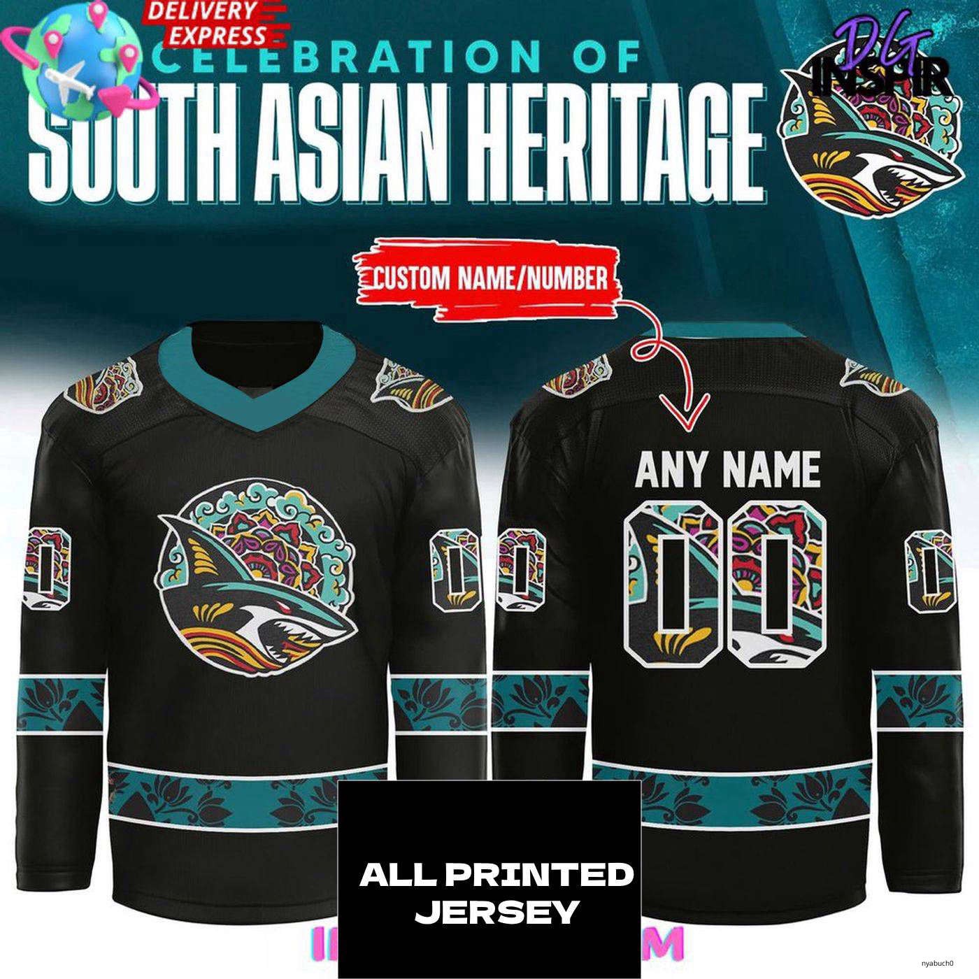 Custom San Jose Sharks 2025 South Asian Heritage Special Hockey