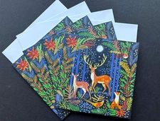 SET OF 4 Deer Fox English Robin Christmas Cards Museums & Galleries UK Charity