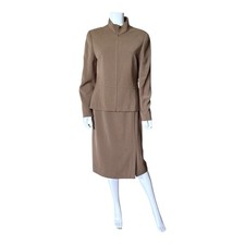 Vintage Carlisle Skirt Suit Set Womens 8 Tan 2 Piece Jacket Midi Career Business