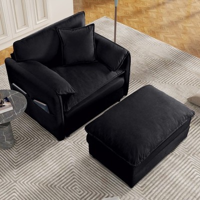 Oversized 57.48'' Recliner Chair with Movable Ottoman - Soft Chenille Upholste