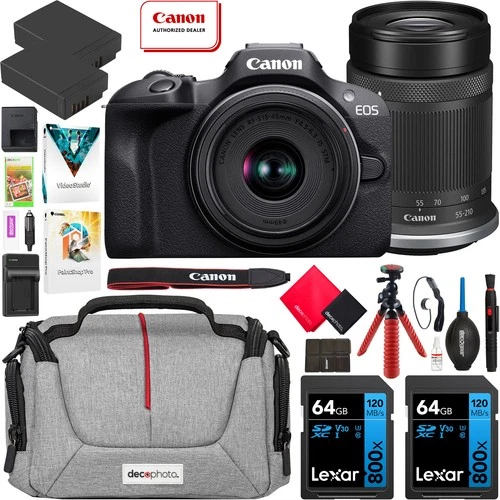 Canon EOS R100 Mirrorless Camera +2 Lens Kit 18-45mm & 55-210mm Essential Bundle