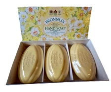 Vintage Bronnley Fine English Hand Daffodil & Almond Sealed Soap 3 x 75g-3.64 oz