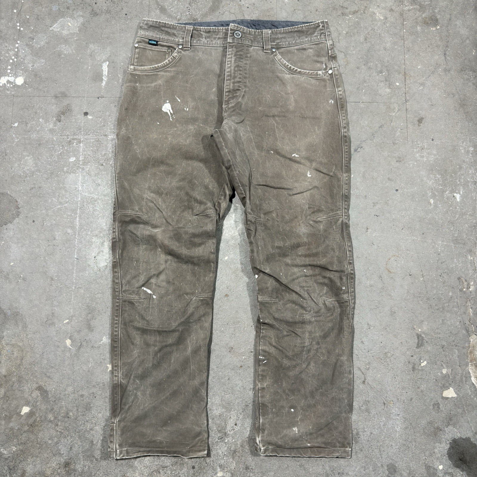 Kuhl Ryder Distressed Gray Canvas Stretch Work Pants 34x30 Patina Dye