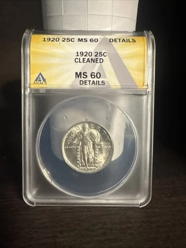 1920 STANDING LIBERTY QUARTER ANACS MS60 DETAILS NICE FROSTY WHITE LUSTER
