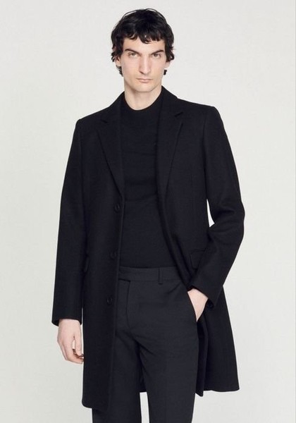 Women Sandro Paris Coat Black Wool XL