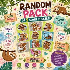 Random Pack of 5 Sloth Stickers Cute Kawaii Vinyl Decals Laptop Water Bottle