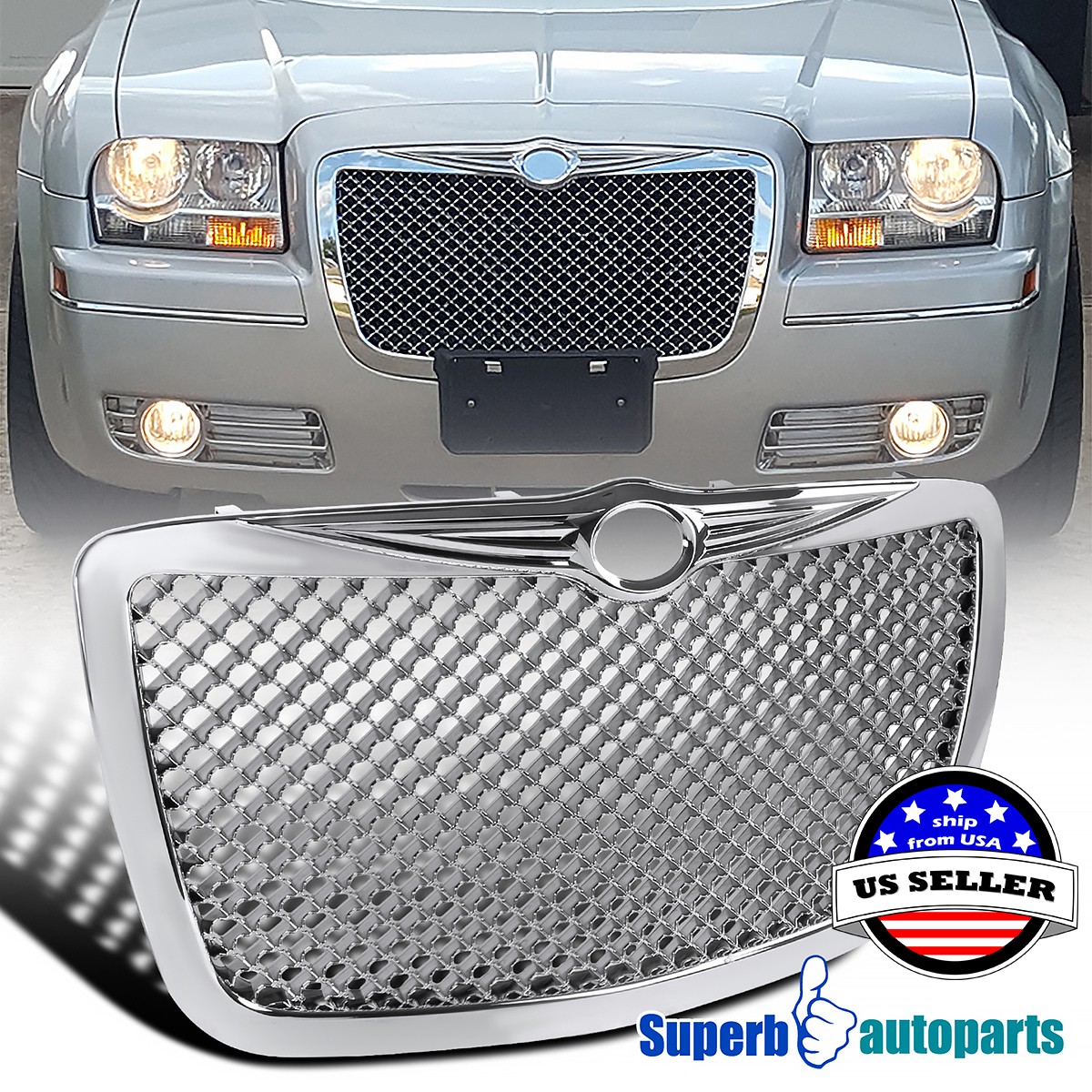 Fits 2005-2010 05-10 Chrysler 300 300C Front Mesh Grill Hood Grille