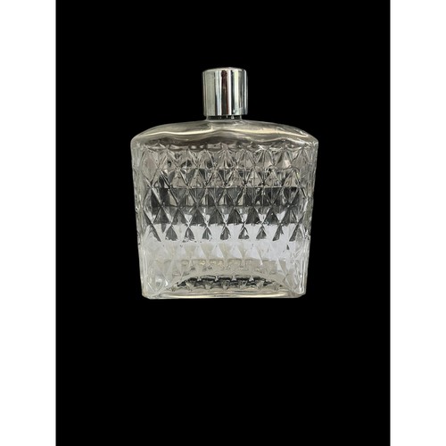 Diamond Cut Clear Glass Perfume Decanter Rectangular Bottle with Silver Cap