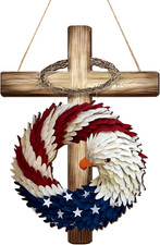 4Th of July Patriotic Door Decor Cross Eagle Wreath Red White Blue 250Th Anniver