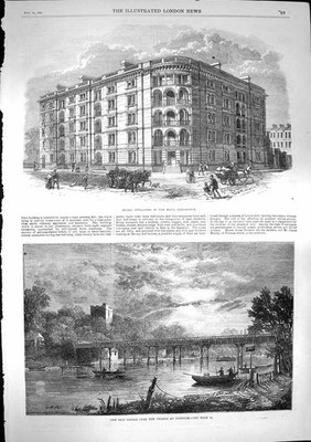 Old Antique Print Stained1868 Model Mall Kensington Bridge Thames Cookham 19th