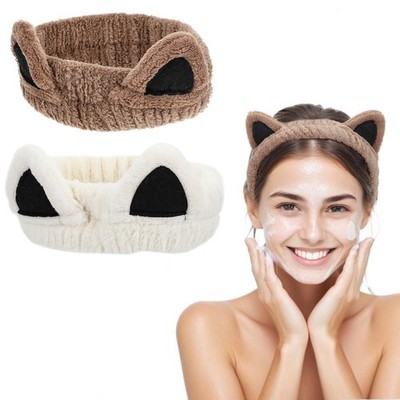 2 Stück Haarband Kosmetik,Niedliches Katzenohren Haarbänder,Korallen Fleece H...