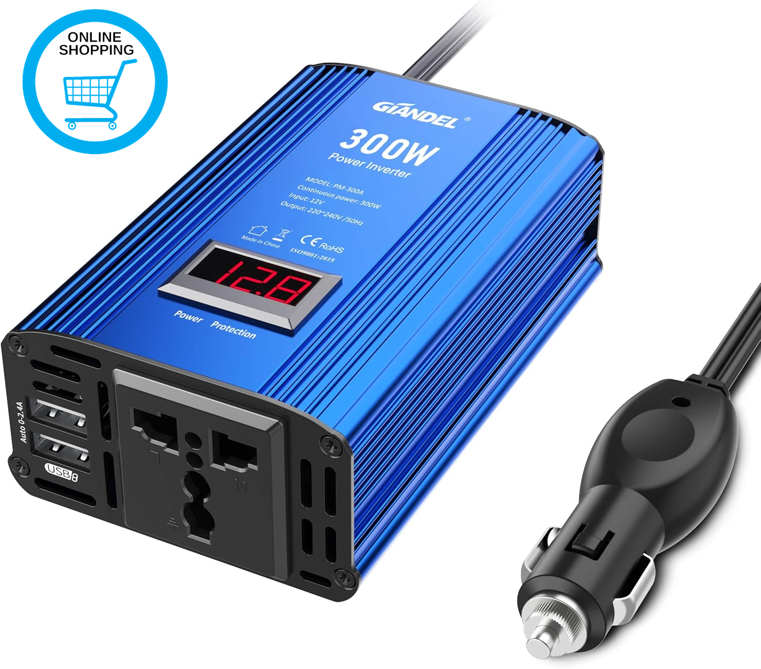 Car Power Inverter 300W Modified Wave DC 12V to 240V 230V AC Car Inverter with 4
