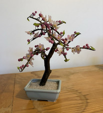 Vintage Cherry Blossom Bonsai Tree w/ Pink Bl...