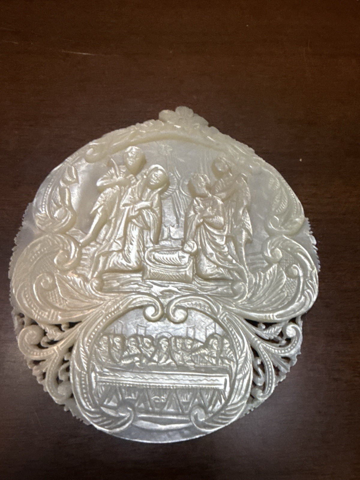 Vintage Alabaster Nativity & Last Supper Carved Relief Italy 4.5”
