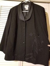 Plaza South Plus Size 24W Blazer Jacket Black Embroidered Polyester