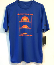 Adidas Boys Med Basketball Heat Short Sleeve Dri Fit Sports T shirt Blue Orange