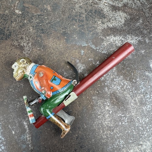 Vtg MONKEY w/ Horn Blow Toy Mechanical Noisemaker PENNY TOY Germany DISTLER