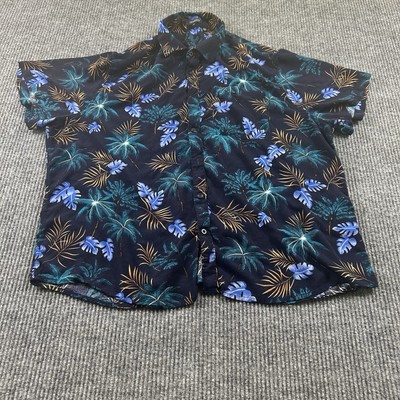 Hisdern Mens 3XL Hawaiian Green Blue Floral Tropical Short Sleeve Casual Shirt