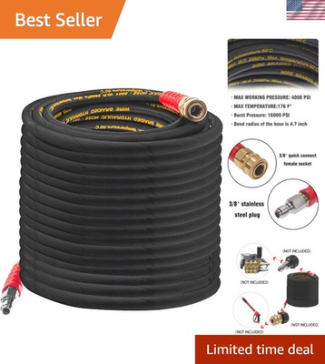 #ad 50FT Pressure Washer Hose with 3 8 Inch Quick Connect High Tensile Wire Powe... $55.15