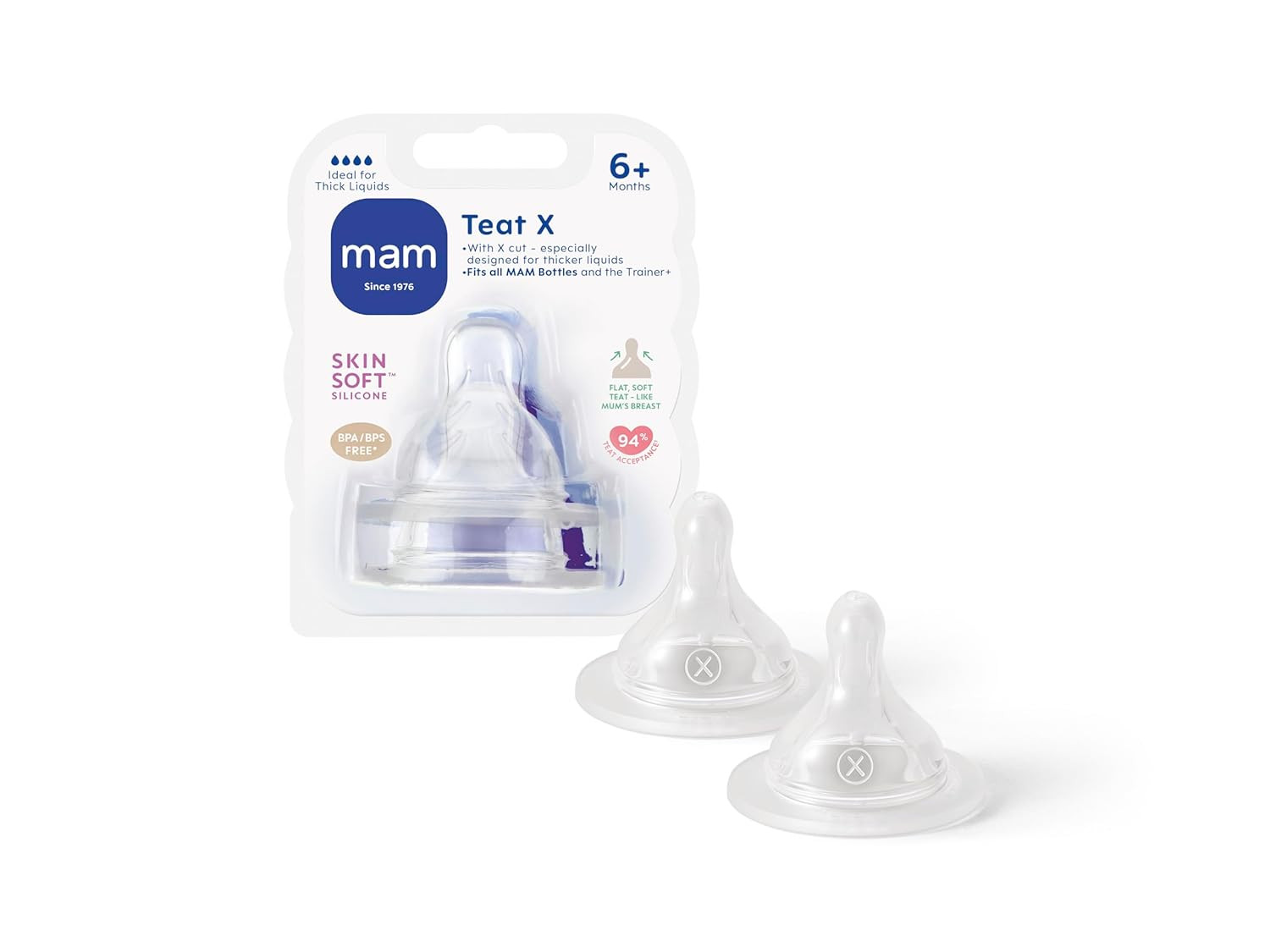 Mam Cross Cut Bottle Teats for Use with Mam Bottles (2-Pack)