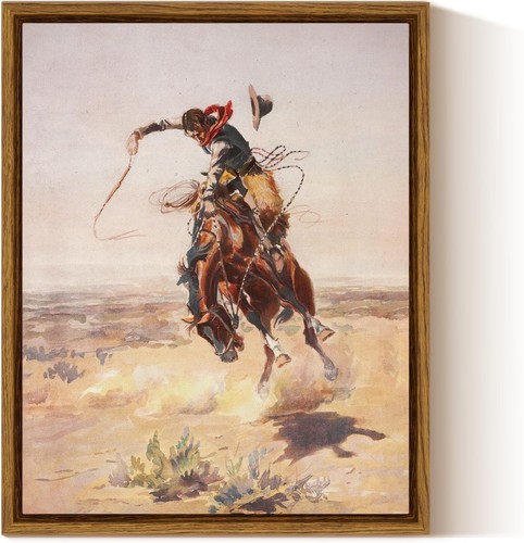 Framed Canvas Wall Art Western Cowboy Decor Rustic Vintage Cowboy Oil ...