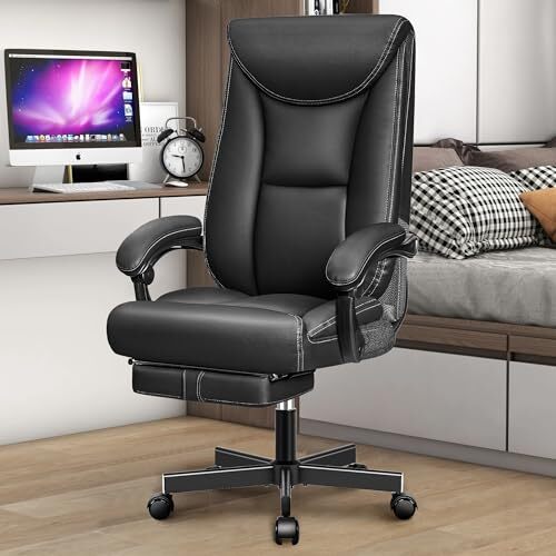Ergonomic Big and Tall Office Chair with Footrest in Black-image