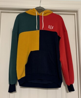 Urban Outfitters 90’s Vintage Style Color Block USA Hoodie Sweatshirt Size  S