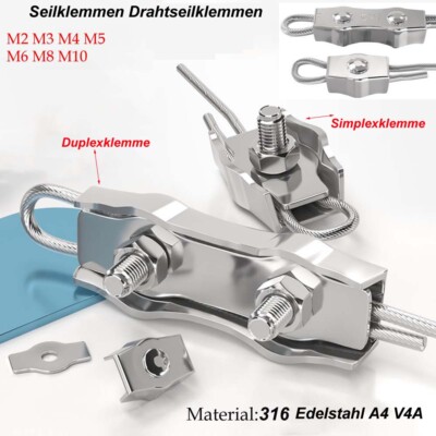 Seilklemmen Drahtseilklemmen Klemme Simplexklemme Duplexklemme Edelstahl A4 V4A