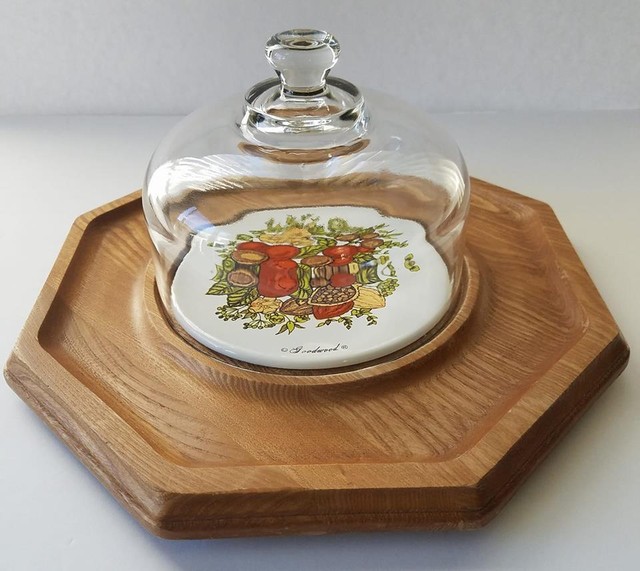 GOODWOOD Retro Wood Cheese Plate With Glass Dome Lid eBay