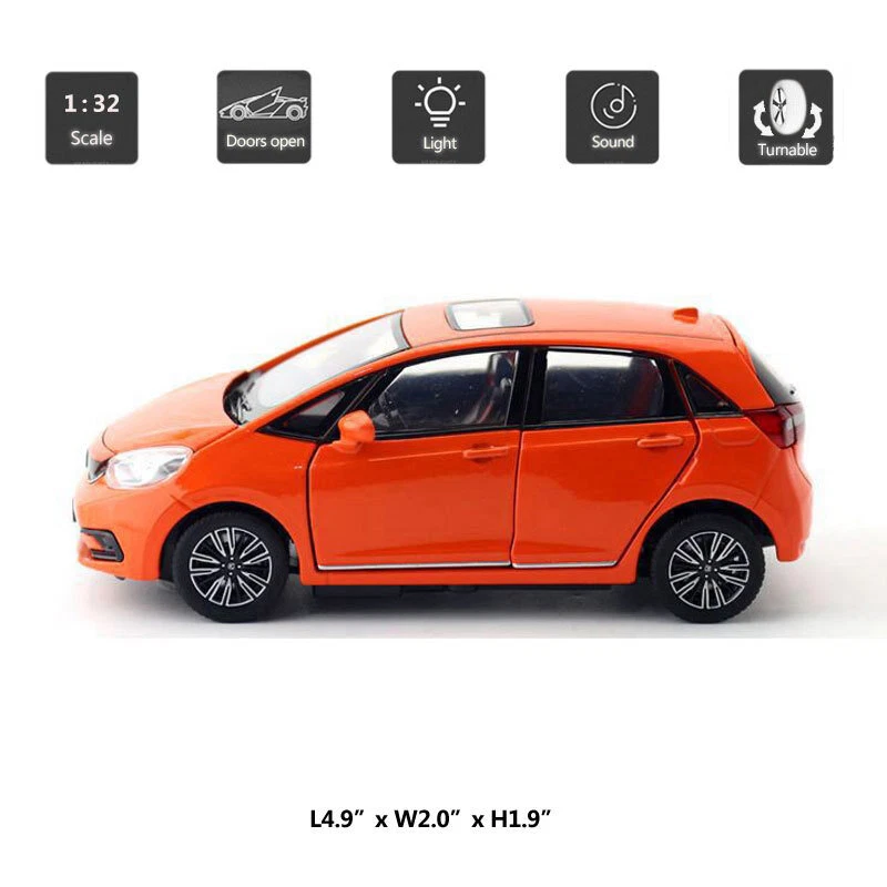 Honda Fit Toy Car 1:32 Diecast Metal Model Car Toys for Boys Kids Gifts Orange - Image 2 of 4