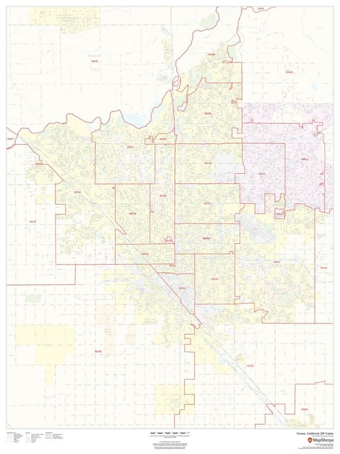 Fresno, California ZIP Codes Laminated Wall Map (MSH) | eBay