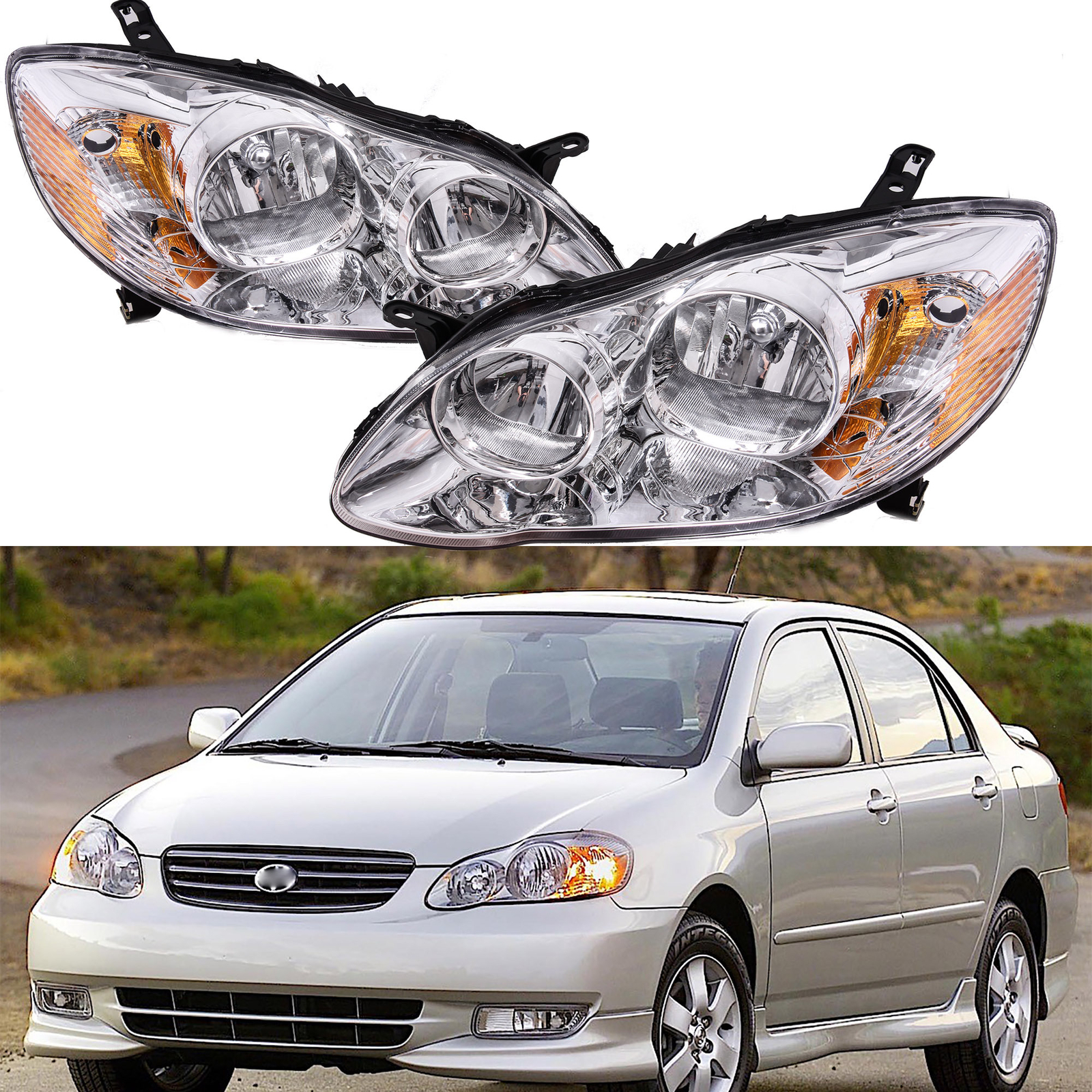FOR 20032008 TOYOTA COROLLA HEADLIGHT ASSEMBLY AMBER REFLECTOR CLEAR