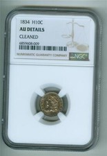 U.S. 1834 BUST CAPPED HALF DIME NGC AU DETAILS CLEANED