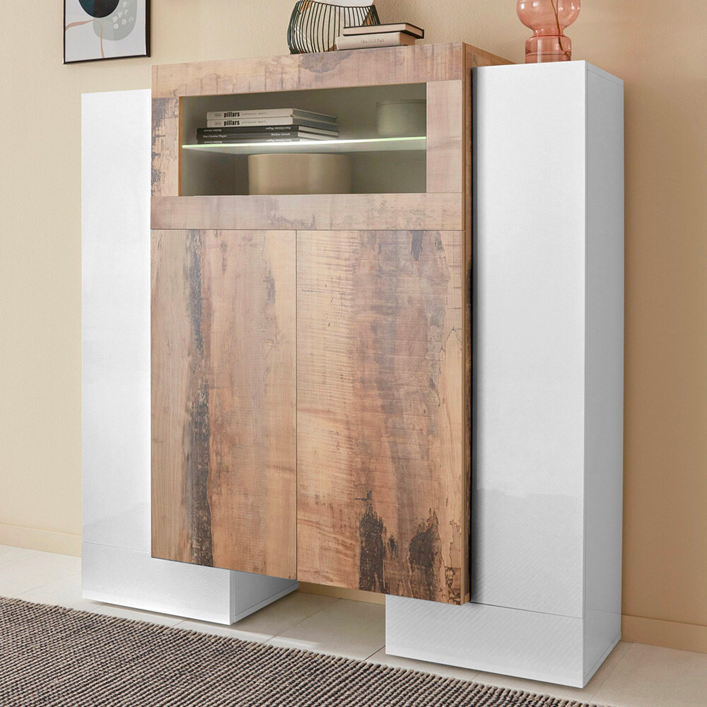 Vitrina 2 puertas aparador diseño moderno salón Pillon Trivum Acero
